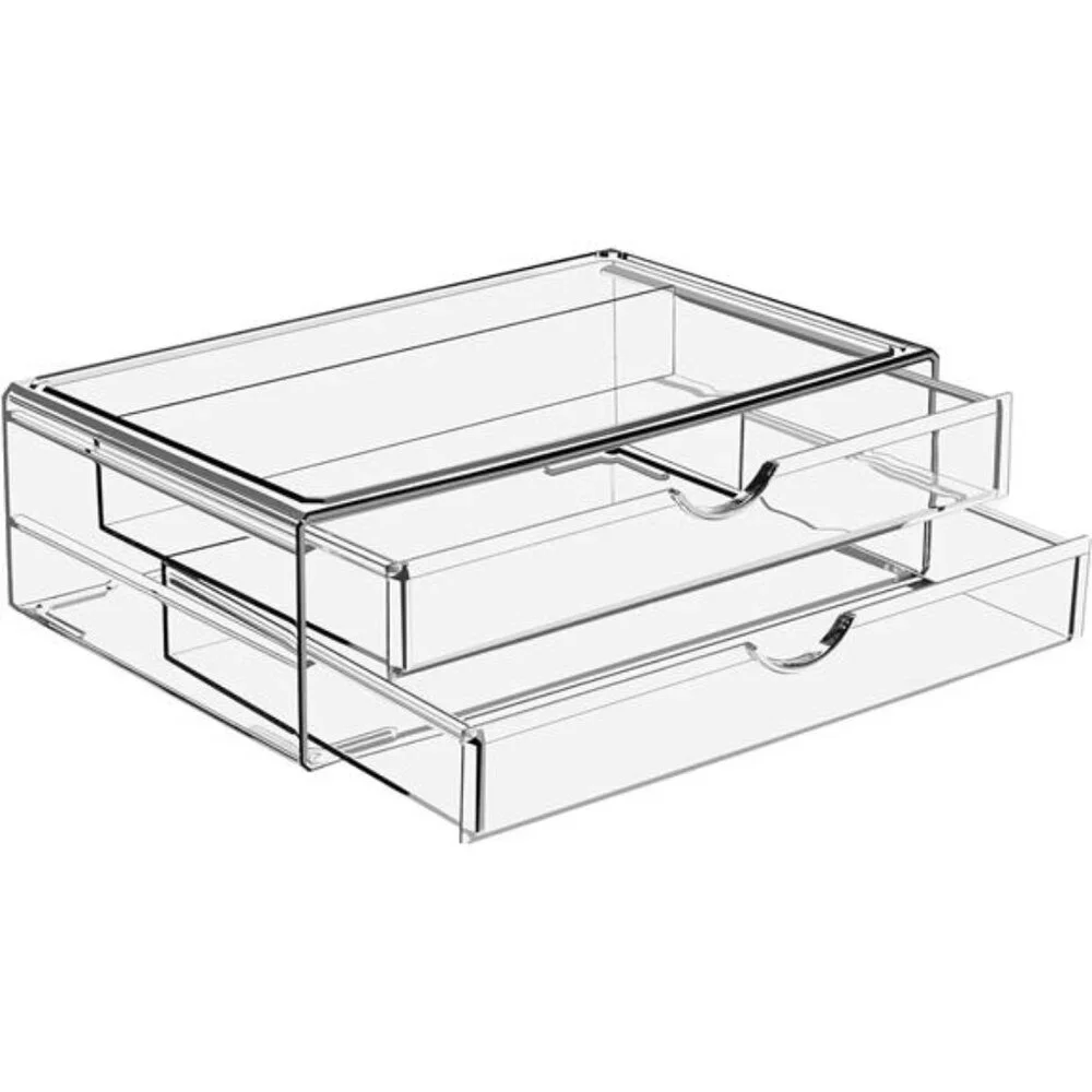 Large Stackable Acrylic Drawers - 2 Clear Storage Drawers for Organizing Make up